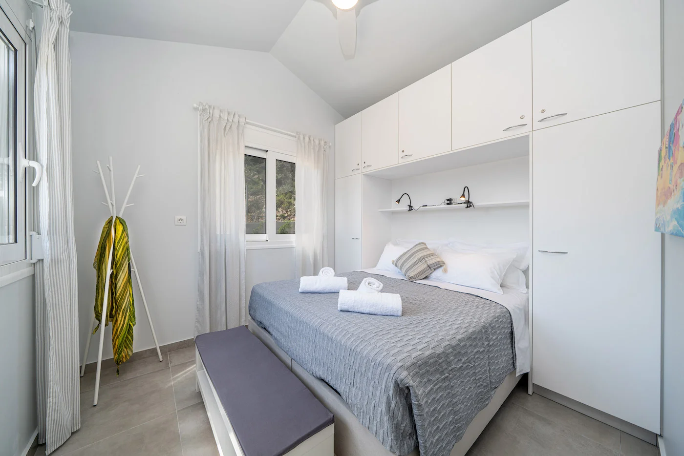 Modern bedroom in seafront apartment – Fiscardo Kefalonia accommodation